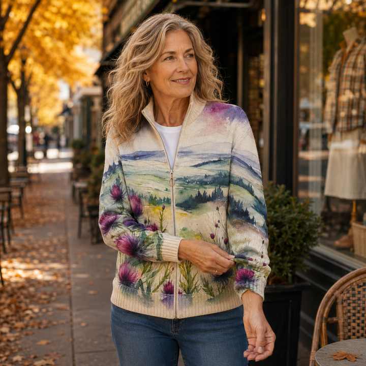 Birgit™ | Aquarell-Landschaft Cardigan