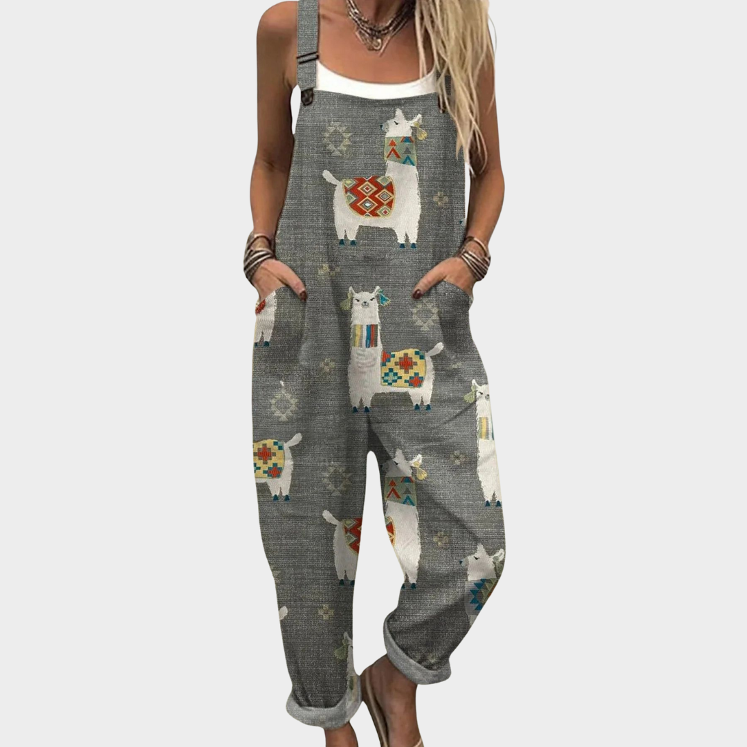 Latzhose mit Lamas Grau