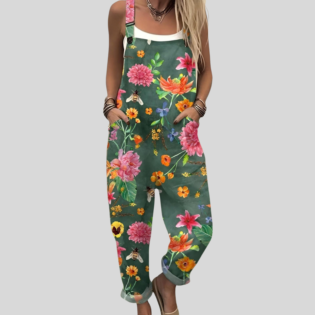 Florale Latzhose Petrolgrün