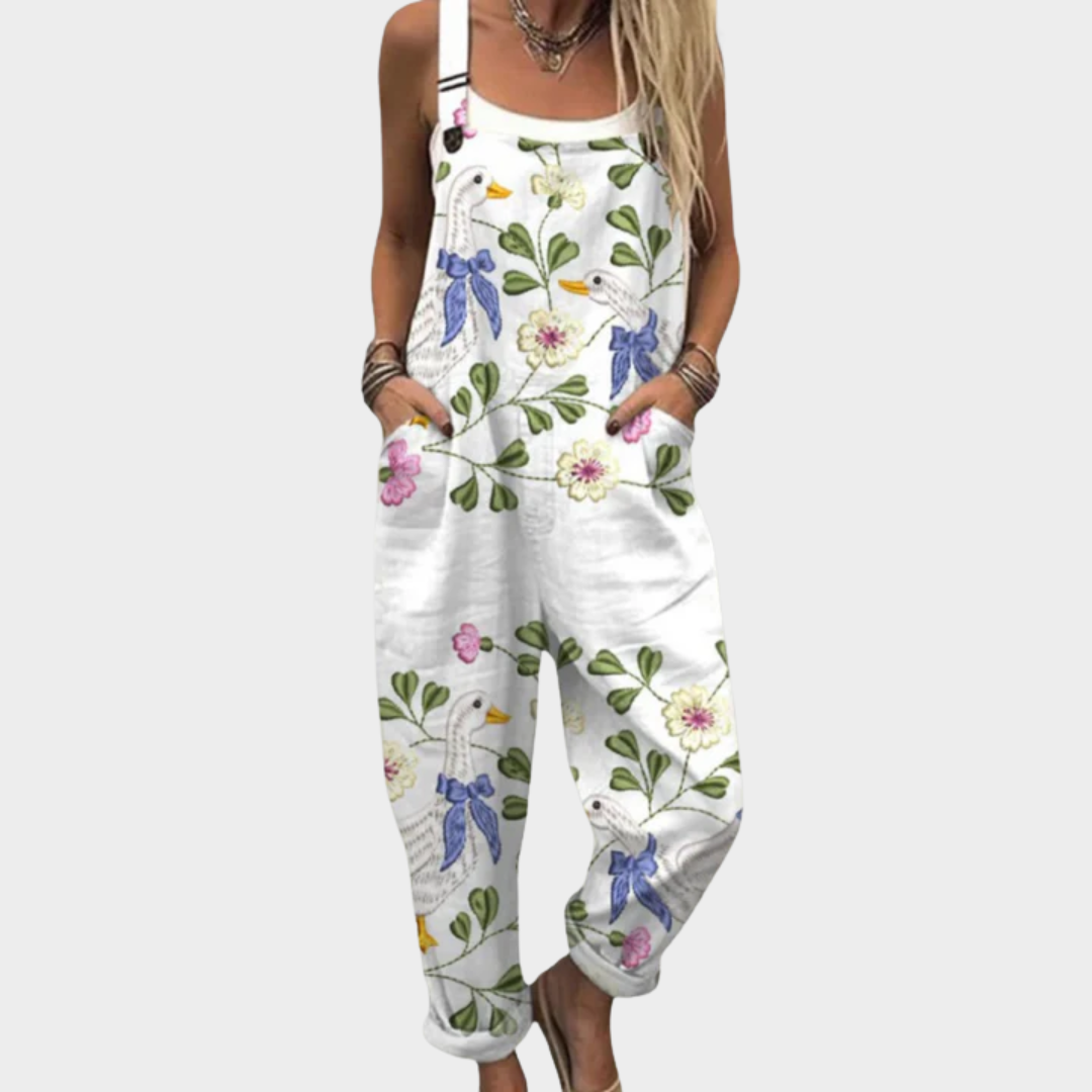 Florale Latzhose mit Wildblumen Weiß