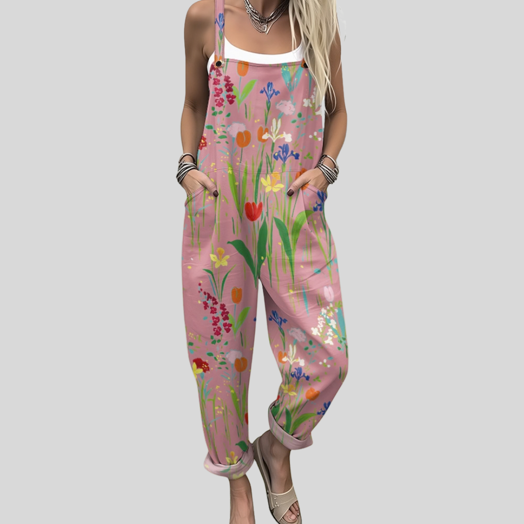 Rosa Latzhose mit Wildblumen