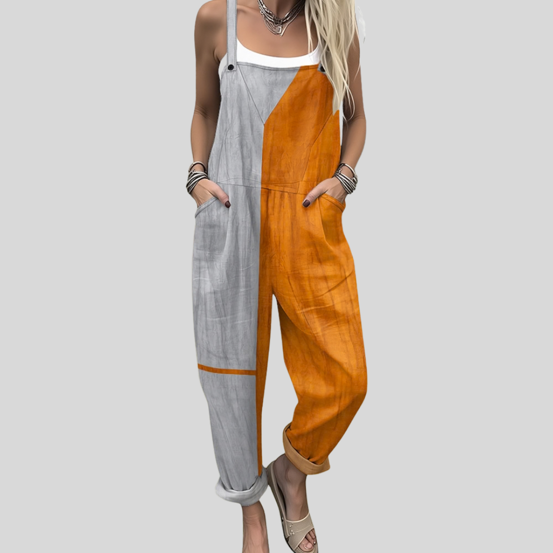 Latzhose Color-Block Grau-Orange