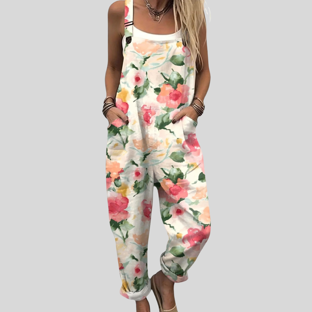 Latzhose mit Pastell-Rosen