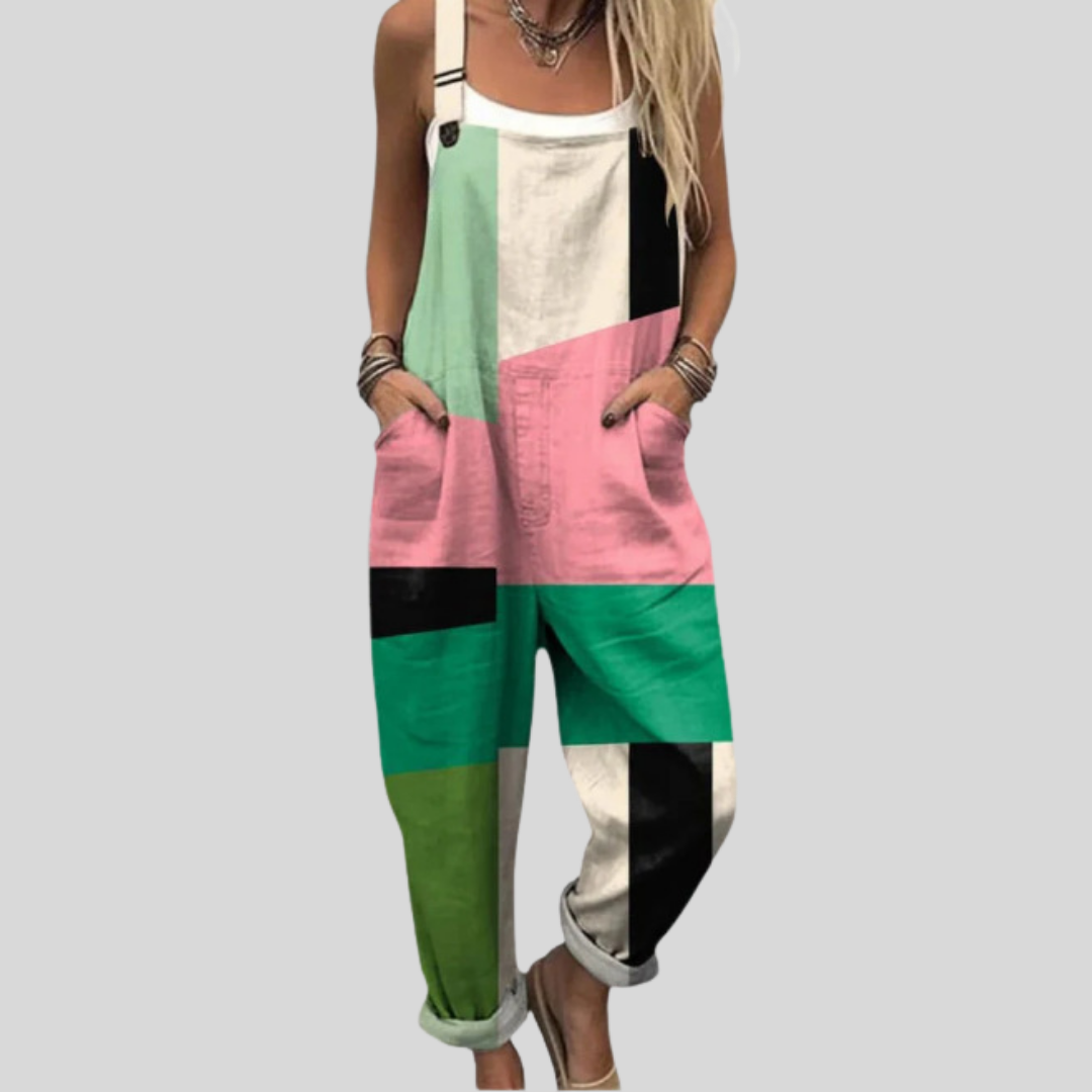 Geometrische Latzhose Mint-Rosa
