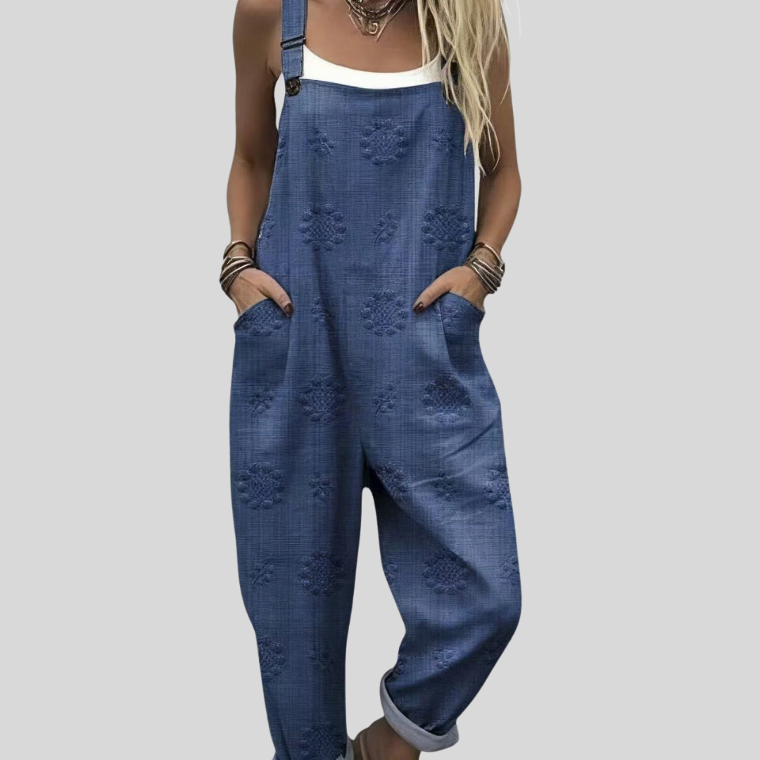 Latzhose Jeansblau mit Strukturtupfen