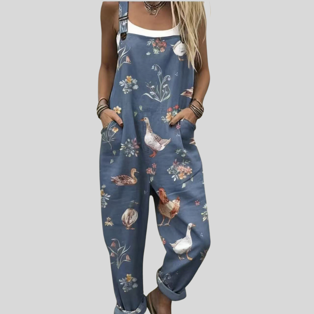 Latzhose mit Gänse-Motiv Blau