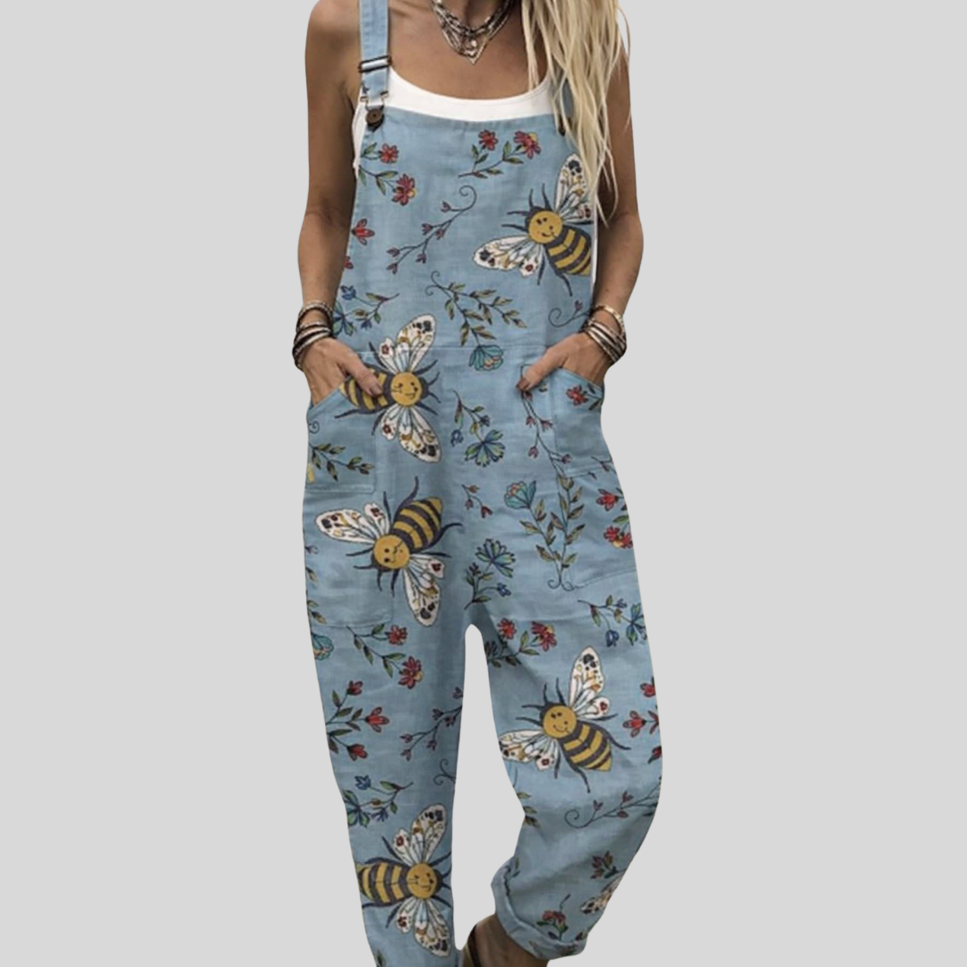 Hellblaue Latzhose mit Bienen