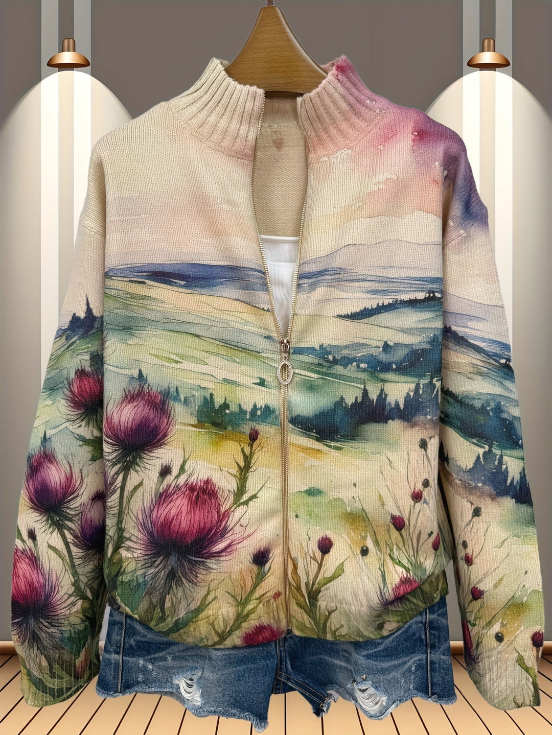 Birgit™ | Aquarell-Landschaft Cardigan
