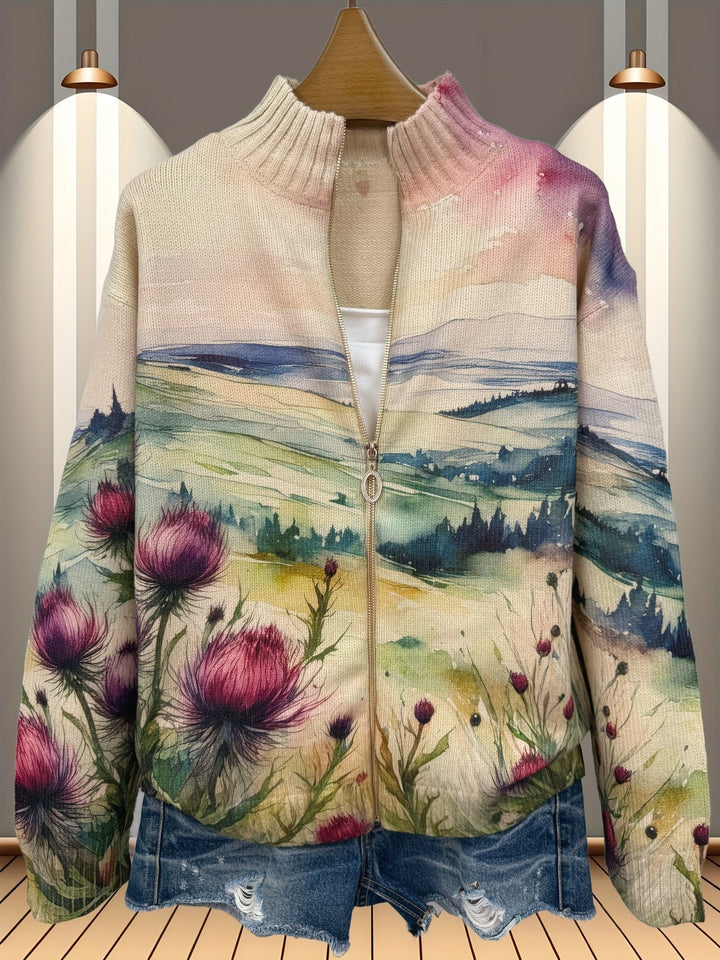 Birgit™ | Aquarell-Landschaft Cardigan