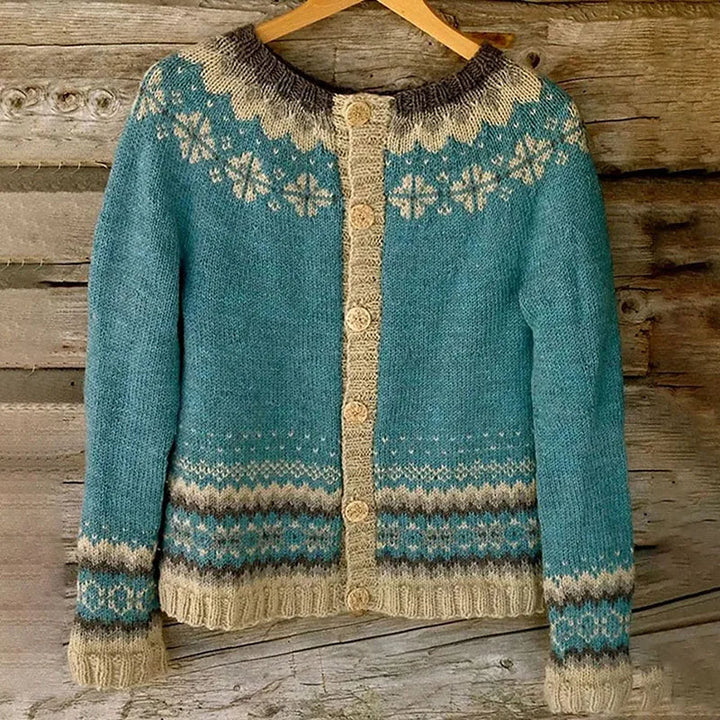 Henriette™ | Petrolfarbene Strickjacke mit Norweger-Muster