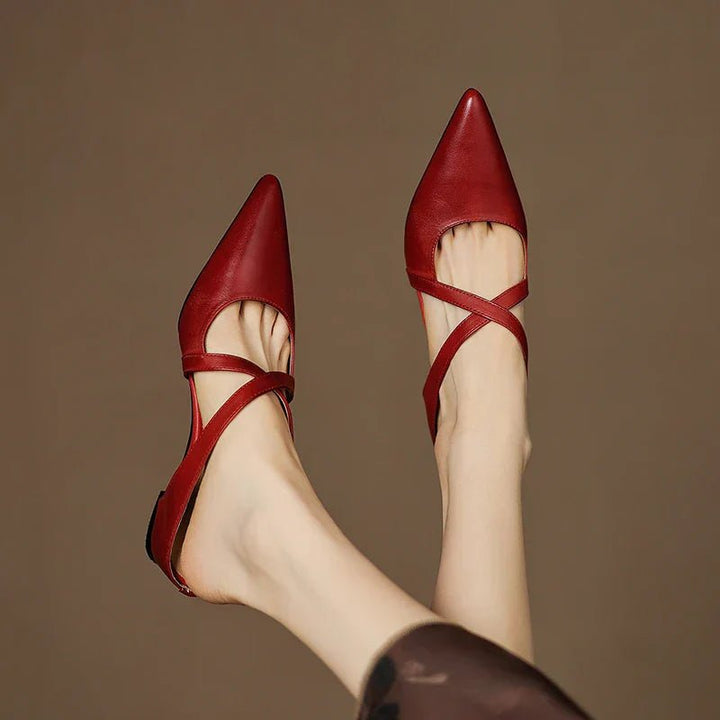 Franziska | Elegante Leder-Mules mit Kreuzriemen und spitzer Form