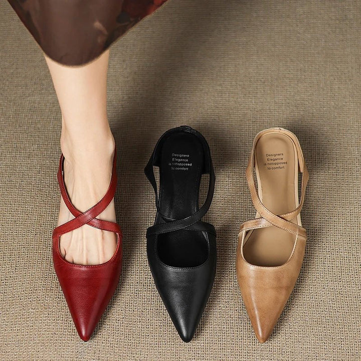 Franziska | Elegante Leder-Mules mit Kreuzriemen und spitzer Form