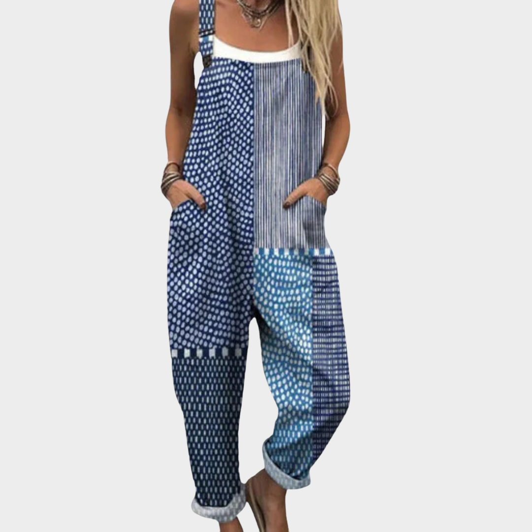 Boho-Latzhose Blau mit Patchwork