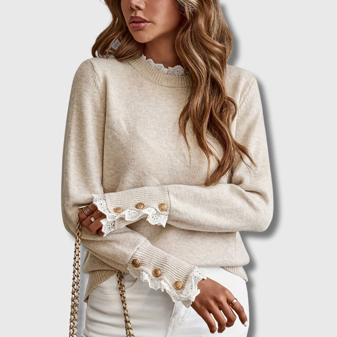 Michelle | Eleganter Spitzenpullover Mit Femininen Details