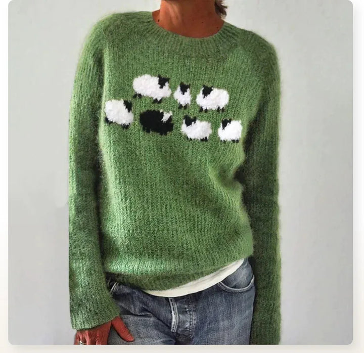 Elfriede™ | Grüner Pullover mit Schafmotiv