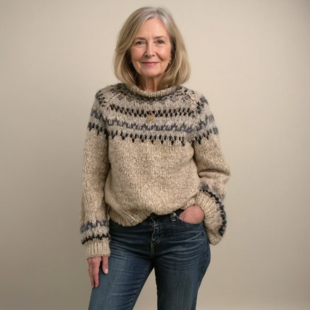 Helma™ | Beiger Pullover mit Norweger-Muster