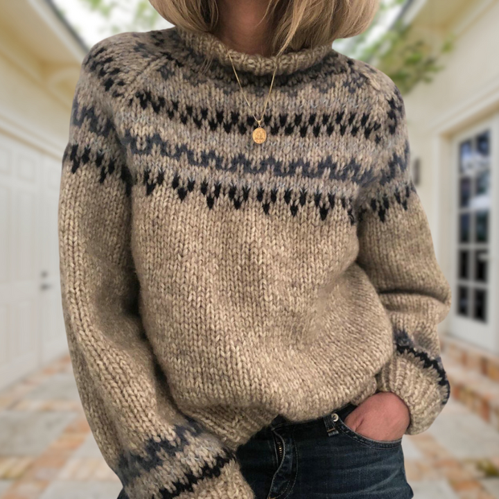 Helma™ | Beiger Pullover mit Norweger-Muster