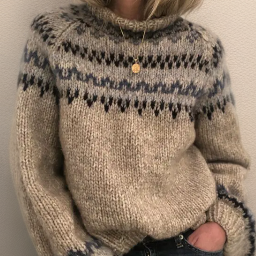 Helma™ | Beiger Pullover mit Norweger-Muster