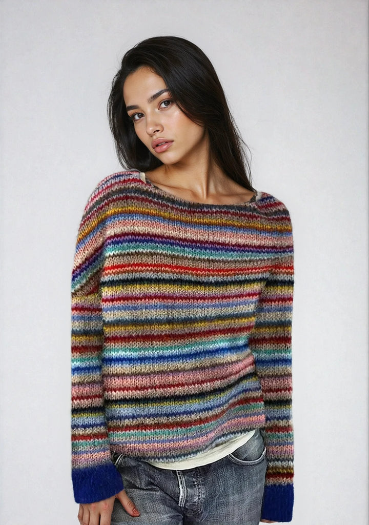 Lina | Retro Gestreifter Strickpullover Für Damen