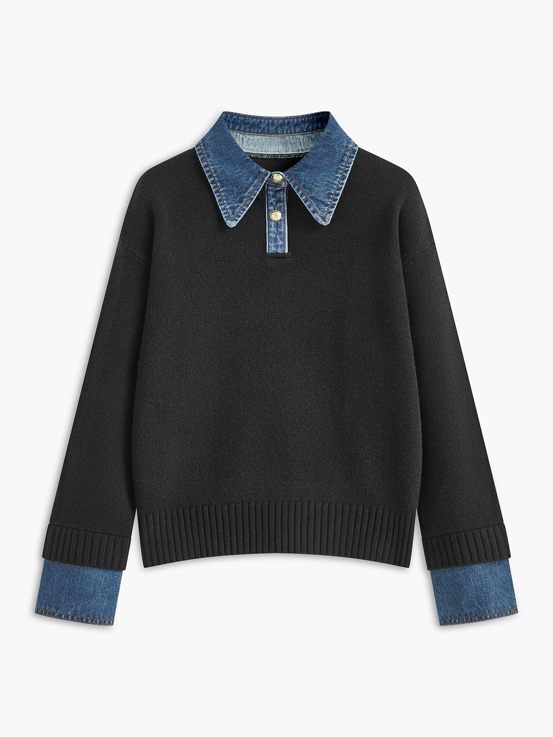 Amalia | Raffinierter Polopullover Mit Jeanskragen