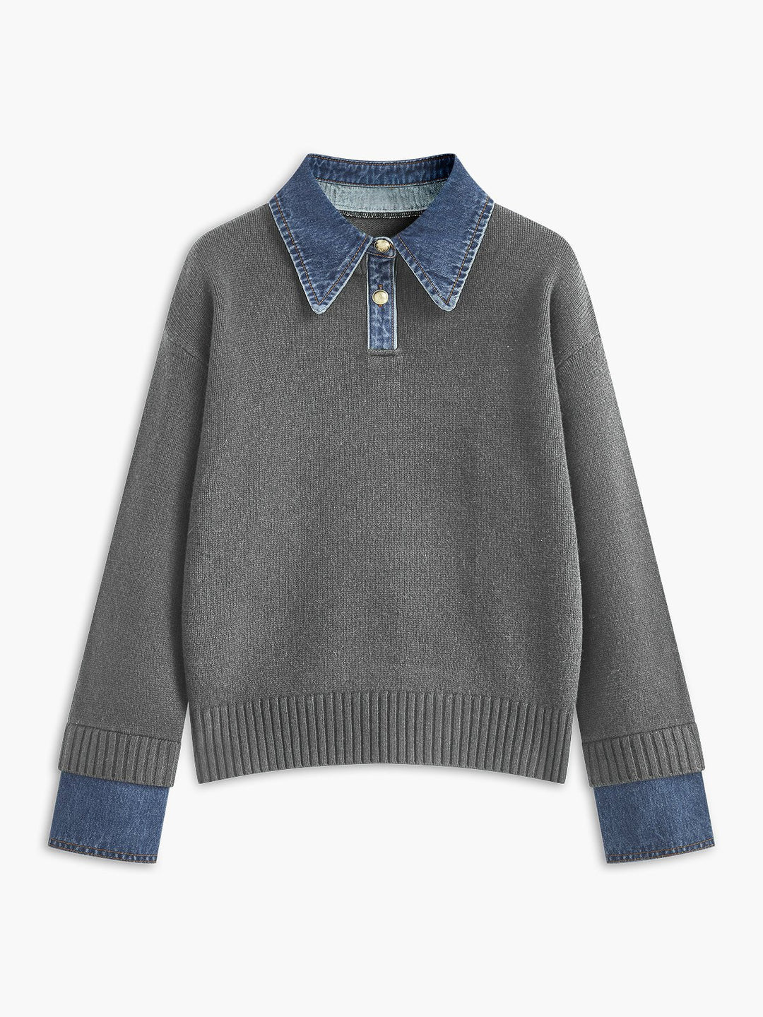 Amalia | Raffinierter Polopullover Mit Jeanskragen