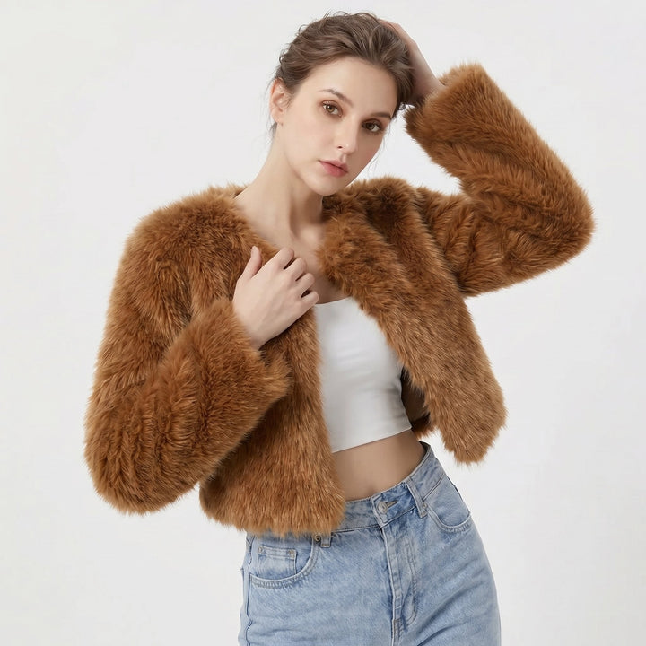 Daniela | Luxuriöse Cropped-Kunstpelz-Strickjacke