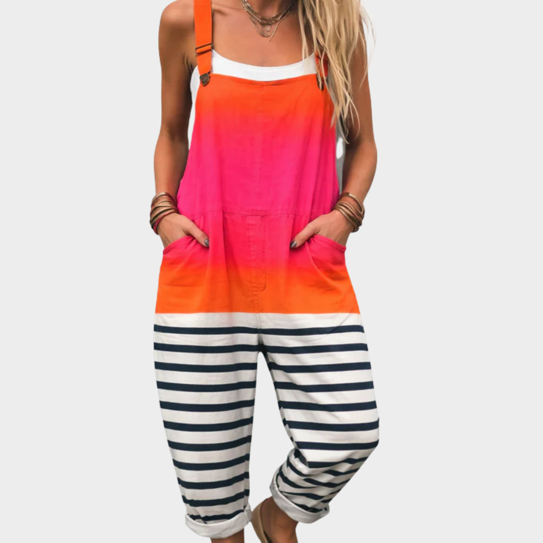 Latzhose Orange-Pink mit Streifen