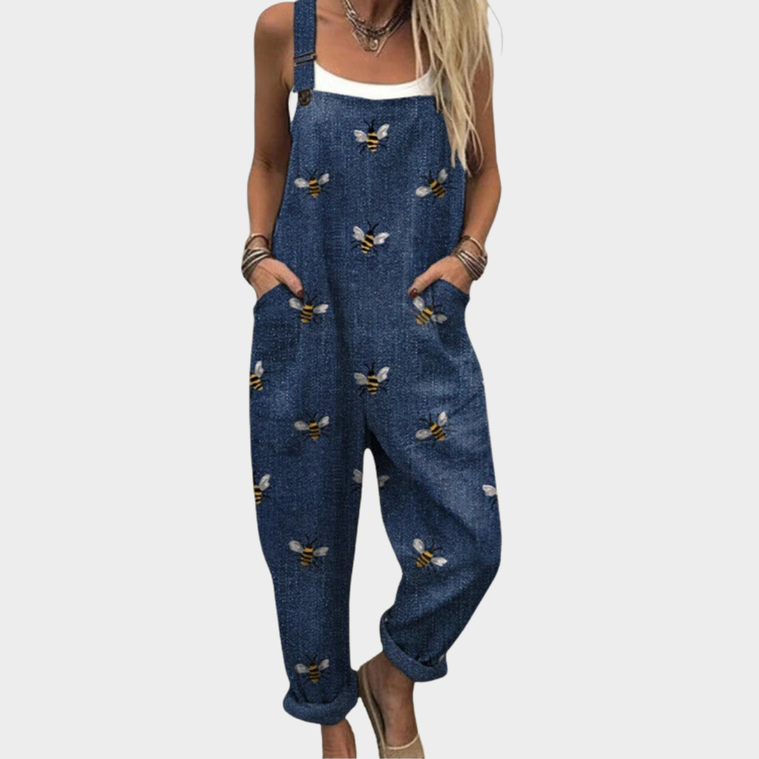 Marineblaue Latzhose mit Entenmotiv