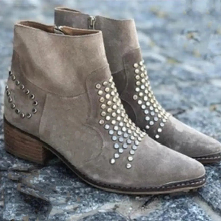 Nora | Elegante Stiefeletten Mit Nieten Und Blockabsatz Für Damen