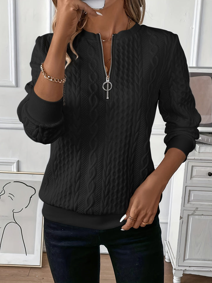 Jana | Eleganter Zopfstrickpullover Mit Reißverschlusskragen