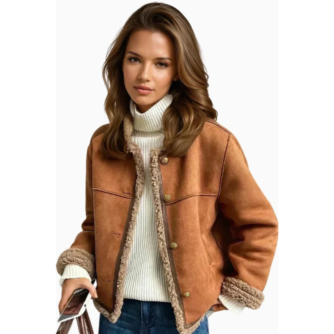 Alida | Damen Stilvolle Braun Oversized Jacke