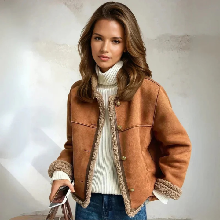 Alida | Damen Stilvolle Braun Oversized Jacke