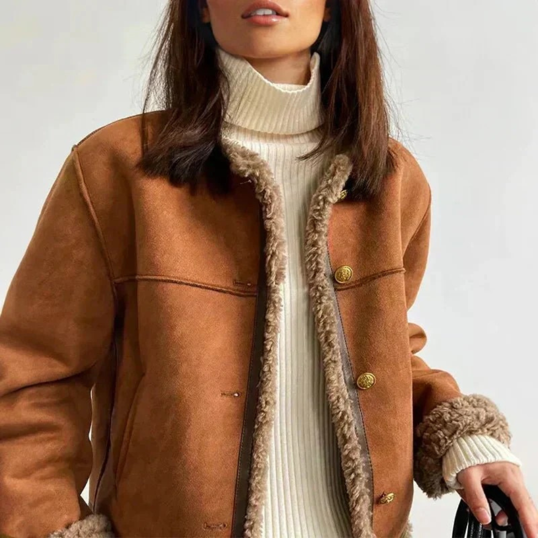 Alida | Damen Stilvolle Braun Oversized Jacke