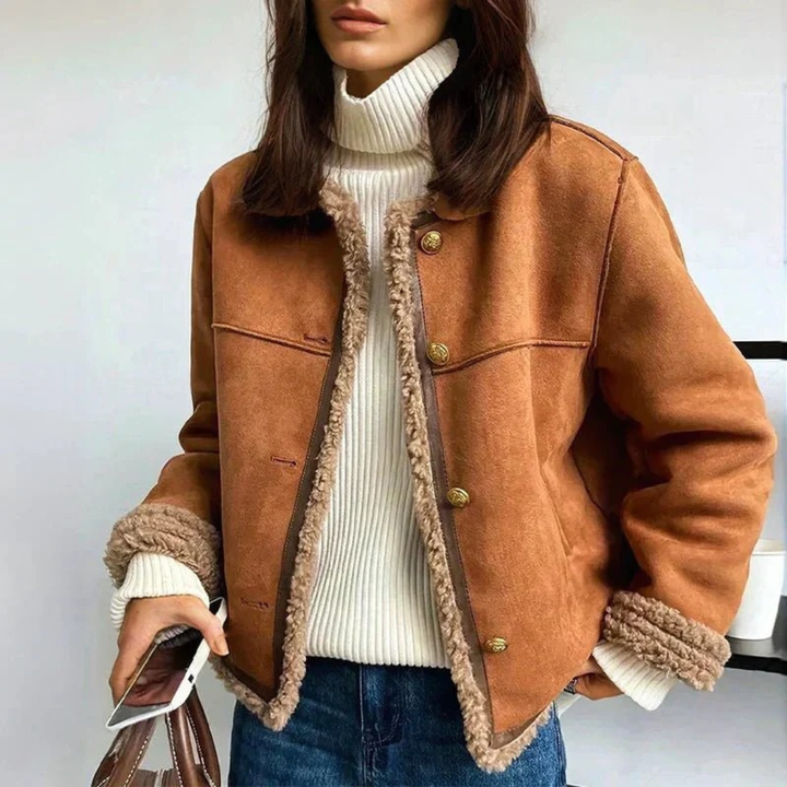 Alida | Damen Stilvolle Braun Oversized Jacke