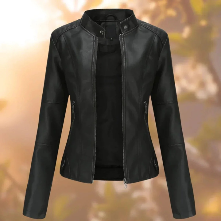 Alma | Damen Stehkragen Kunstleder Bikerjacke