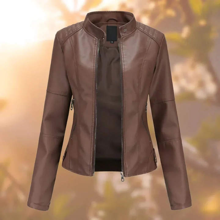 Alma | Damen Stehkragen Kunstleder Bikerjacke