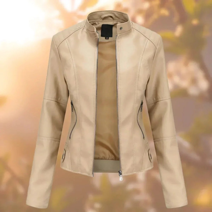 Alma | Damen Stehkragen Kunstleder Bikerjacke