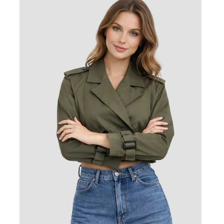Amelie | Damen Kurzer und Elegant Trench Coat mit Gürtel