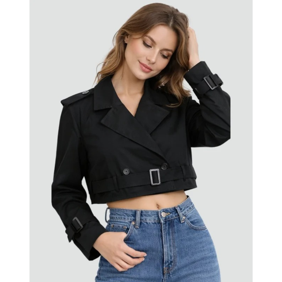 Amelie | Damen Kurzer und Elegant Trench Coat mit Gürtel