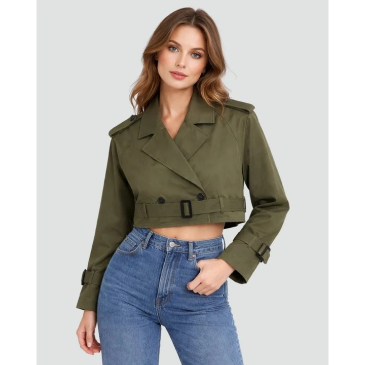 Amelie | Damen Kurzer und Elegant Trench Coat mit Gürtel