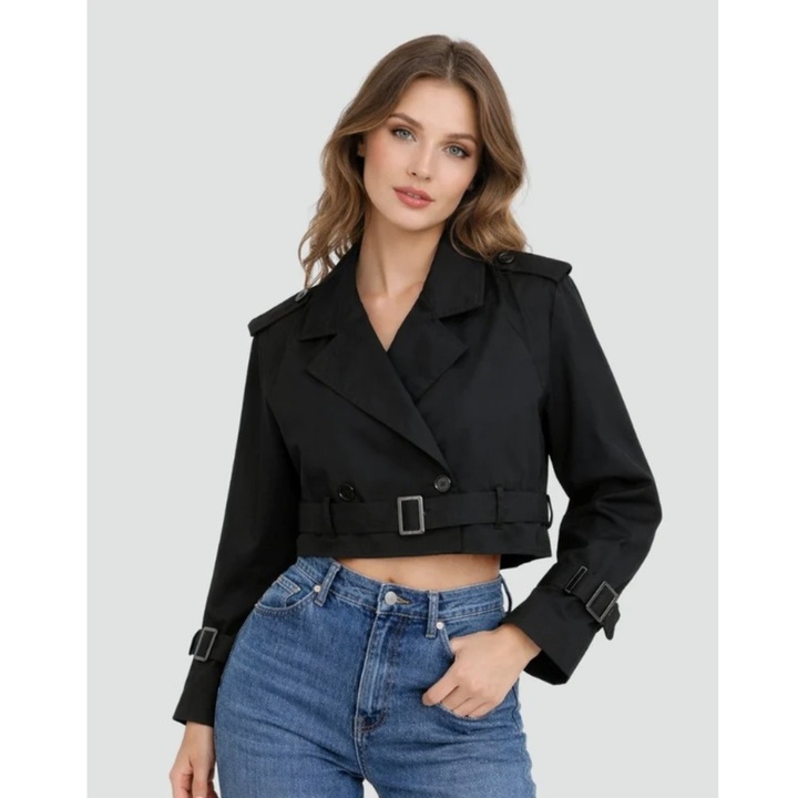 Amelie | Damen Kurzer und Elegant Trench Coat mit Gürtel