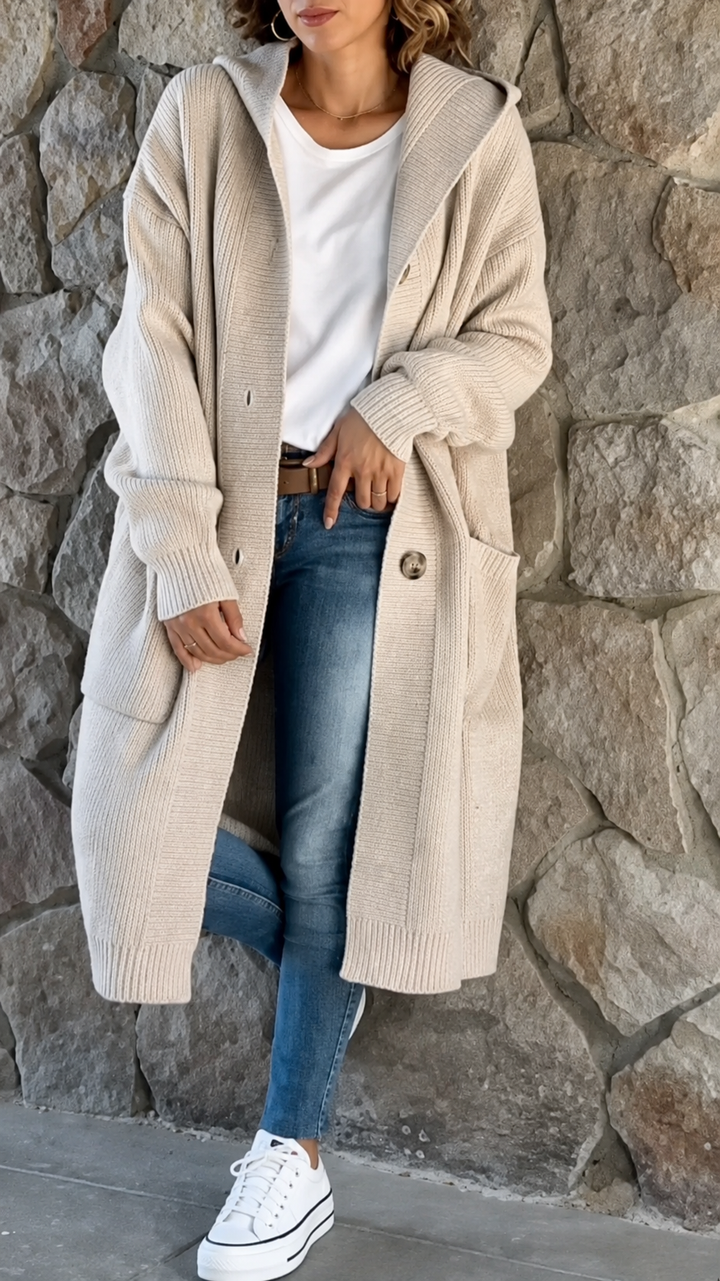 Simone | Lange Strickjacke mit Hoodie