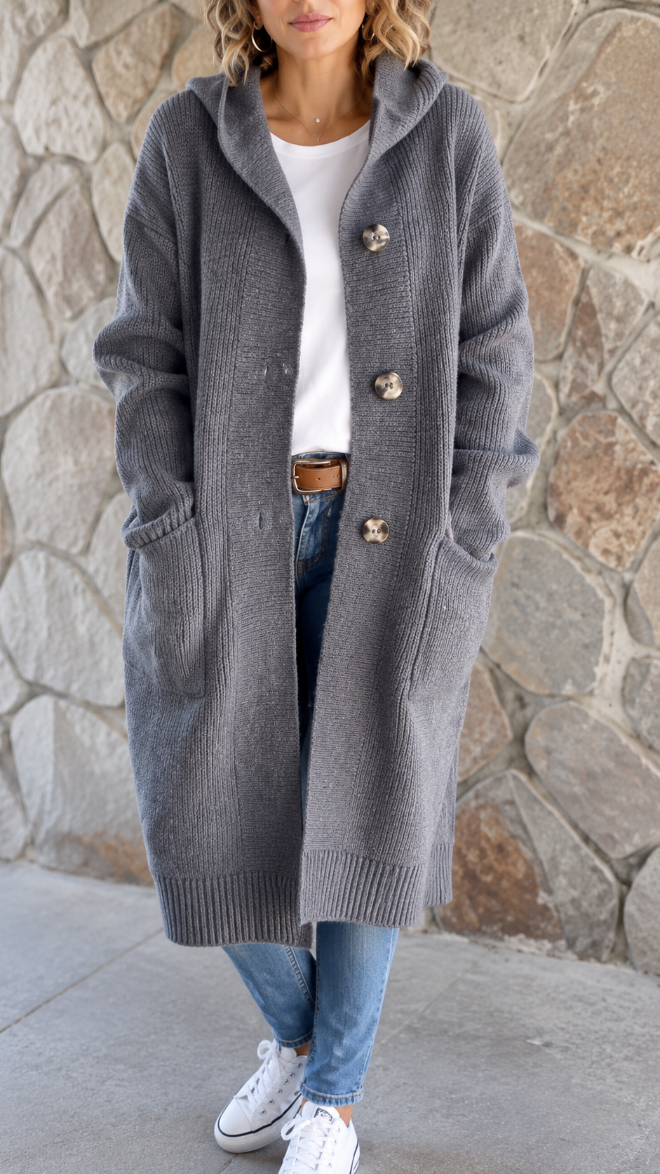 Simone | Lange Strickjacke mit Hoodie