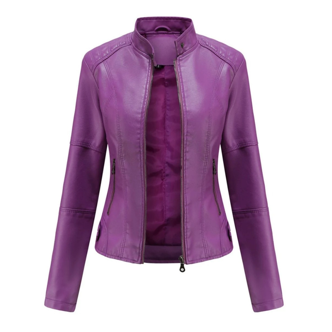 Cleo | Damen Klassische Kunstleder Bikerjacke