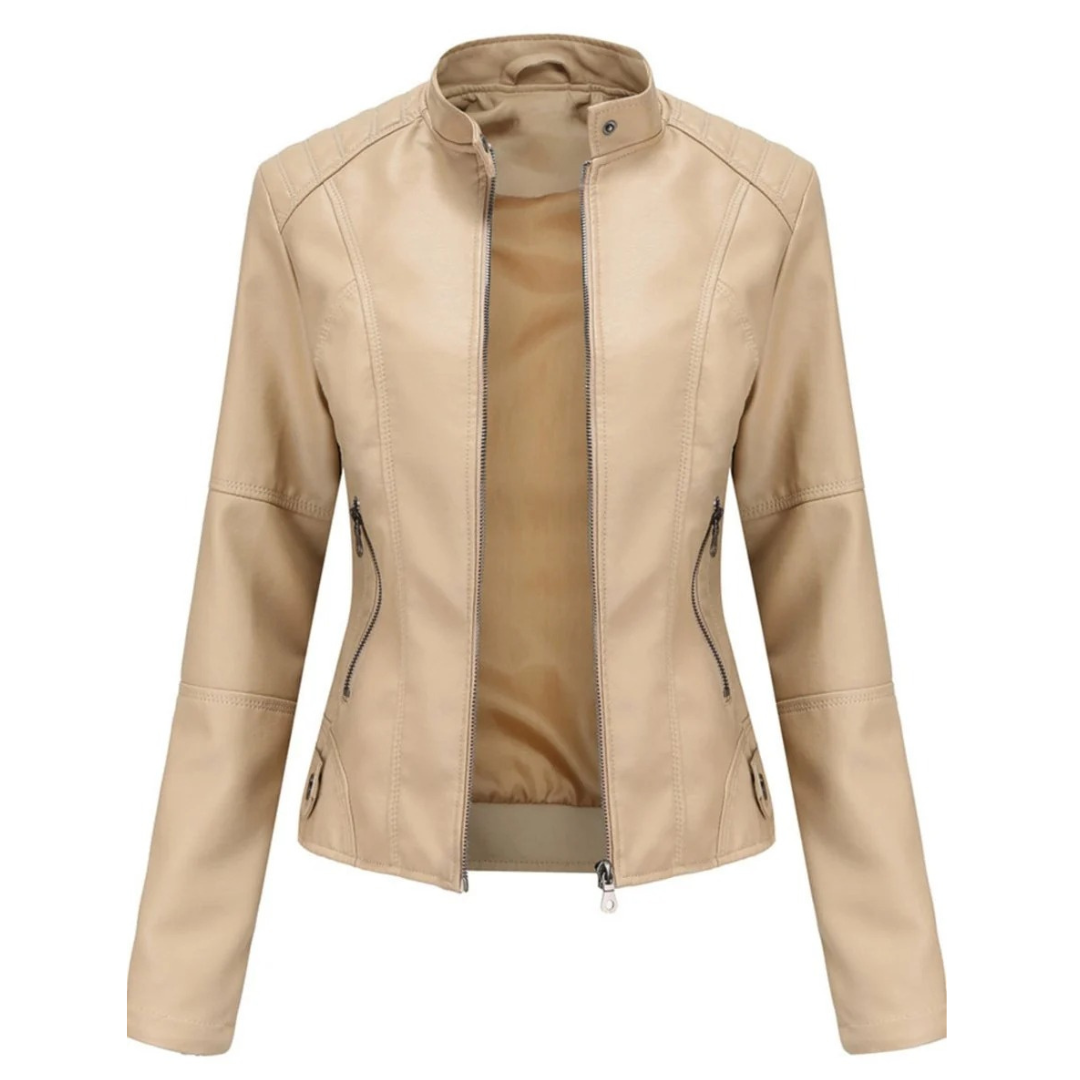Cleo | Damen Klassische Kunstleder Bikerjacke