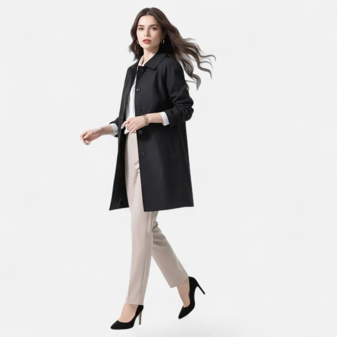 Elke | Damen Stilvoller Midi Trench Coat für Alltag und Büro