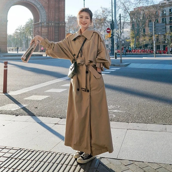 Emilia | Damen Moderne Maxi Trench Coat mit Gürtel