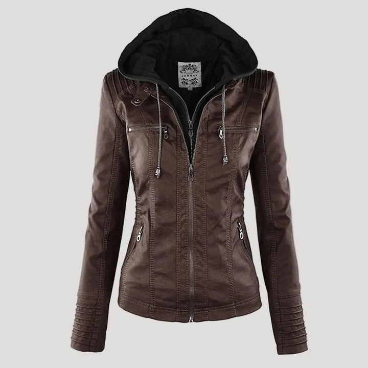 Isabella | Damen Kunstleder Jacke mit Kapuze
