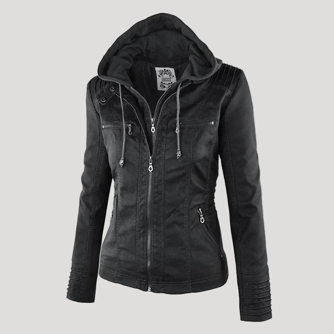 Isabella | Damen Kunstleder Jacke mit Kapuze