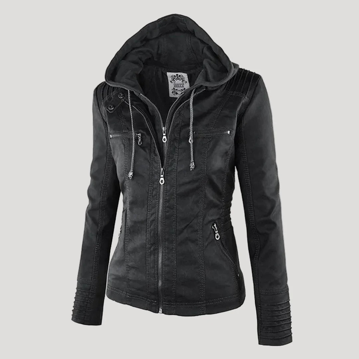 Isabella | Damen Kunstleder Jacke mit Kapuze